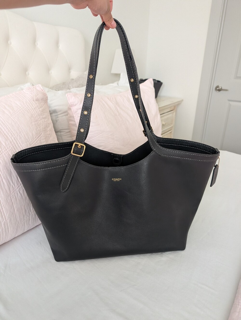 Coach Black Leather Shoulder Tote with Gold Hardware